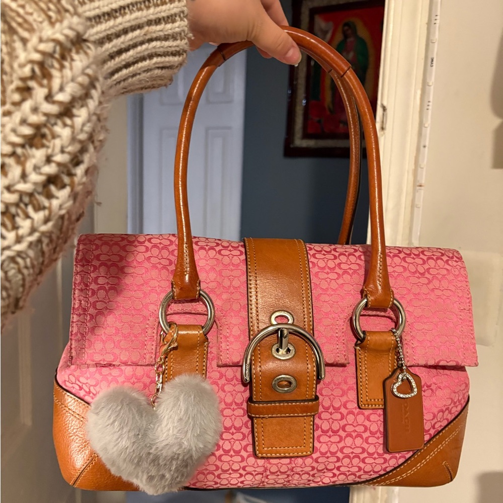 Coach Pink and Tan Satchel